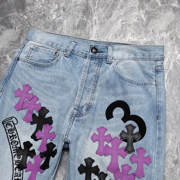 Chrome Heart Leather Patch Jeans - Picture 3 of 13